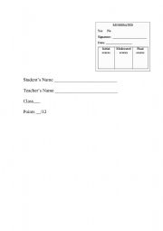 English Worksheet: Assessment sheet