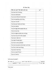English Worksheet: All About Me
