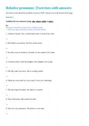 English Worksheet: RELATIVE PRONOUNS PRACTICE + ANSWERS