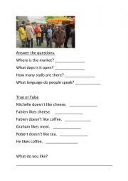 English Worksheet: London Market Food: Like and dislike