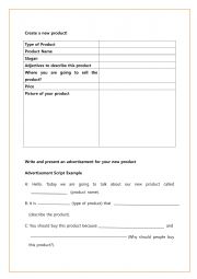English Worksheet: Advertising a Product 