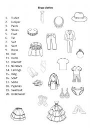English Worksheet: Bingo clothes