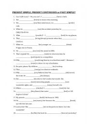 English Worksheet: revision present and past simple and continuous