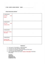 English Worksheet: book review A2+ LEVEL