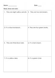 English Worksheet: Read, draw and color 