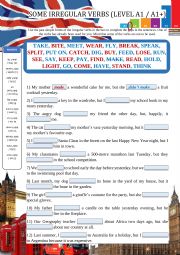 English Worksheet: SOME IRREGULAR VERBS FOR A1 / A1+ LEVEL LEARNERS
