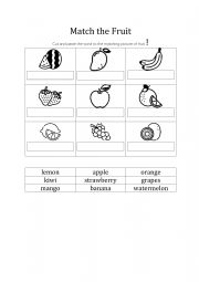 English Worksheet: Match the Fruit cut and paste