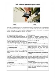 English worksheet: Pros and Cons of being a Digital Nomad 