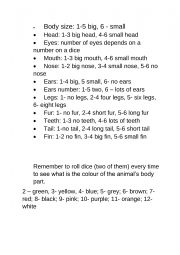 English Worksheet: Body parts - random animal dice generator