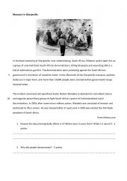 English Worksheet: Massacre in Sharpeville Reading Comprehension