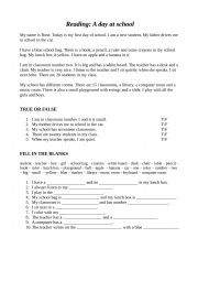 English Worksheet: A day at school