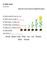 English Worksheet: a little seed poem By Mabell Watts