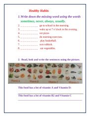 English Worksheet: Healthy Habits and food