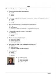 English Worksheet: Juno (Movie) 2007-Multiple choice 