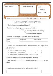 English Worksheet: 9th form mid term 2  smoking and health