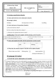 English Worksheet: 8th form mid-term test n2 
