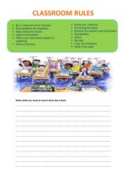 English Worksheet: Must or musn�t. Classroom rules