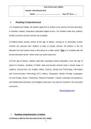 English Worksheet: End of term test 1 8th form