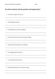 English Worksheet: Present Simple Affirmative-Questions-Negative