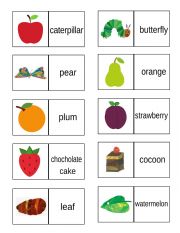 English Worksheet: The very hungry caterpillar dominoes