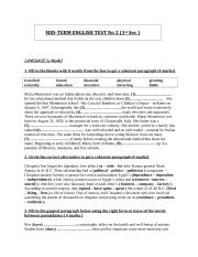 English Worksheet: Mid-term test 2 First form secondary