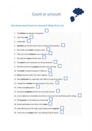 English Worksheet: Count or uncount nouns