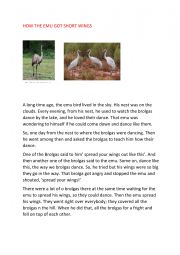 English worksheet: How the Emu got Short WIngs