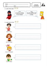English Worksheet: Personal Identification 