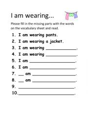 English Worksheet: I am wearing worksheet