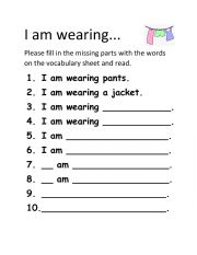 I am wearing worksheet