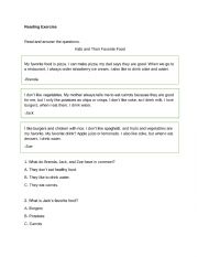 English Worksheet: Reading Exercise