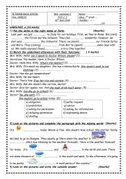 English Worksheet: mid semster test  n°2 7th form ( tunisian school) 