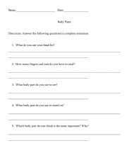 English Worksheet: Body Part Questions