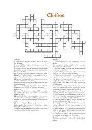 English vocabulary in use, Elementary; lesson 4 -  Clothes. Crossword with key.