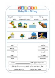 English Worksheet: Pocoyo Baby Bird Sitting