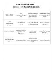 English Worksheet: Find someone who Bingo