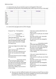 English Worksheet: A Song For You (The Carpenters) - Present Perfect Practice