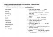 English Worksheet: Waltzing Matilda - vocabulary exercise with relative pronouns