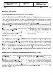 English Worksheet: Small Test First Form ( Tunisian program) 