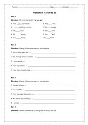 verb to be worksheet 