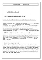 English Worksheet: end of term test N1 7th form