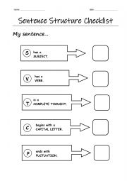 English Worksheet: Sentence Strucutre Checklist