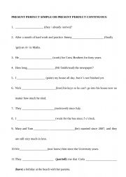 English Worksheet: present perfect simple or continuous
