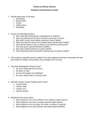 English Worksheet: Charles by Shirley Jackson (Reading Comprehension Activity)