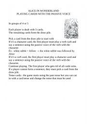 English Worksheet: Alice in wonderland Card game PASSIVE VOICE