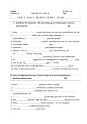 English Worksheet: Project 5 - Test 1