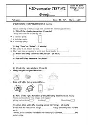 English Worksheet: mid term test 2 8th form