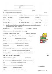 English Worksheet: 3rd Person Singular Test