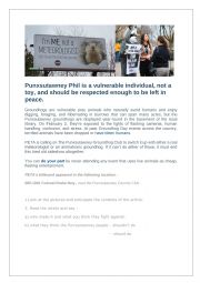English Worksheet: Groundhog Day , Punxsutawney Phil and PETA