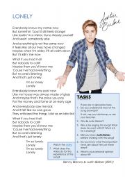 English Worksheet: Justin Bieber - Lonely